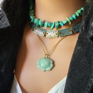 Big cgain Iconic Designer Ivana Ruzzo Jewelry "Antique Gold" Bronze Green